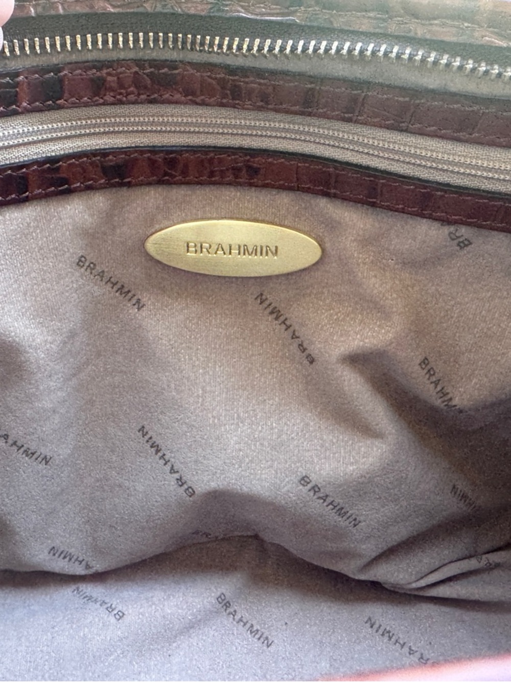 Brahmin Mini Asher Melbourne Embossed Leather Satchel - Pecan/Gold EUC - Picture 9 of 13